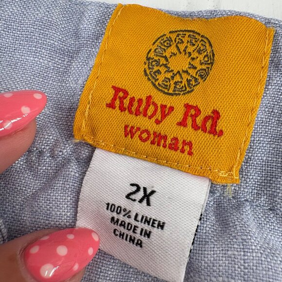 Ruby Rd. Woman 2X 100% Linen Tunic Top Blue 3/4 sleeves - Picture 3 of 6